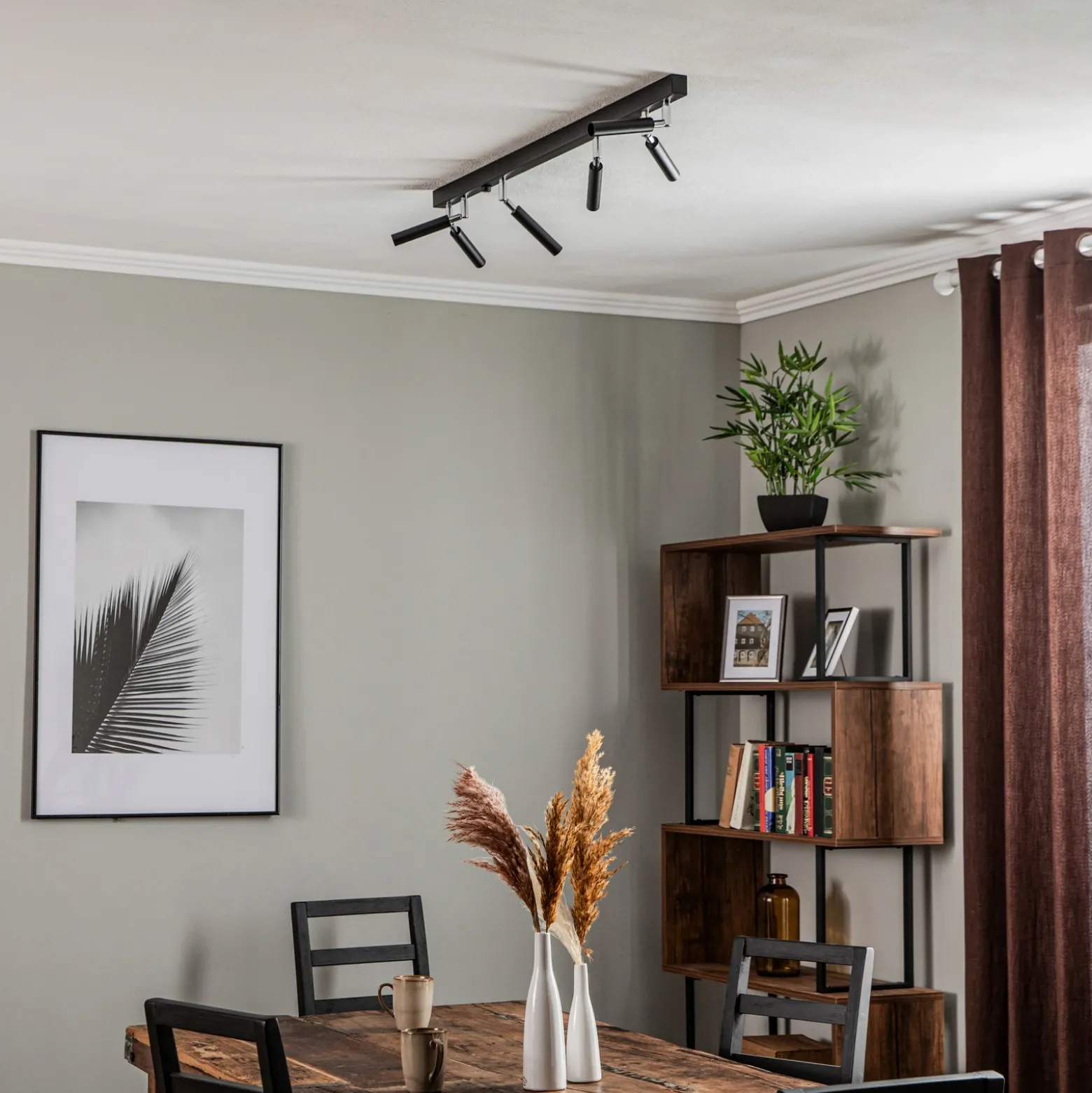 Downlight Nicanor, negro/cromo, 100 cm, 6 luces.