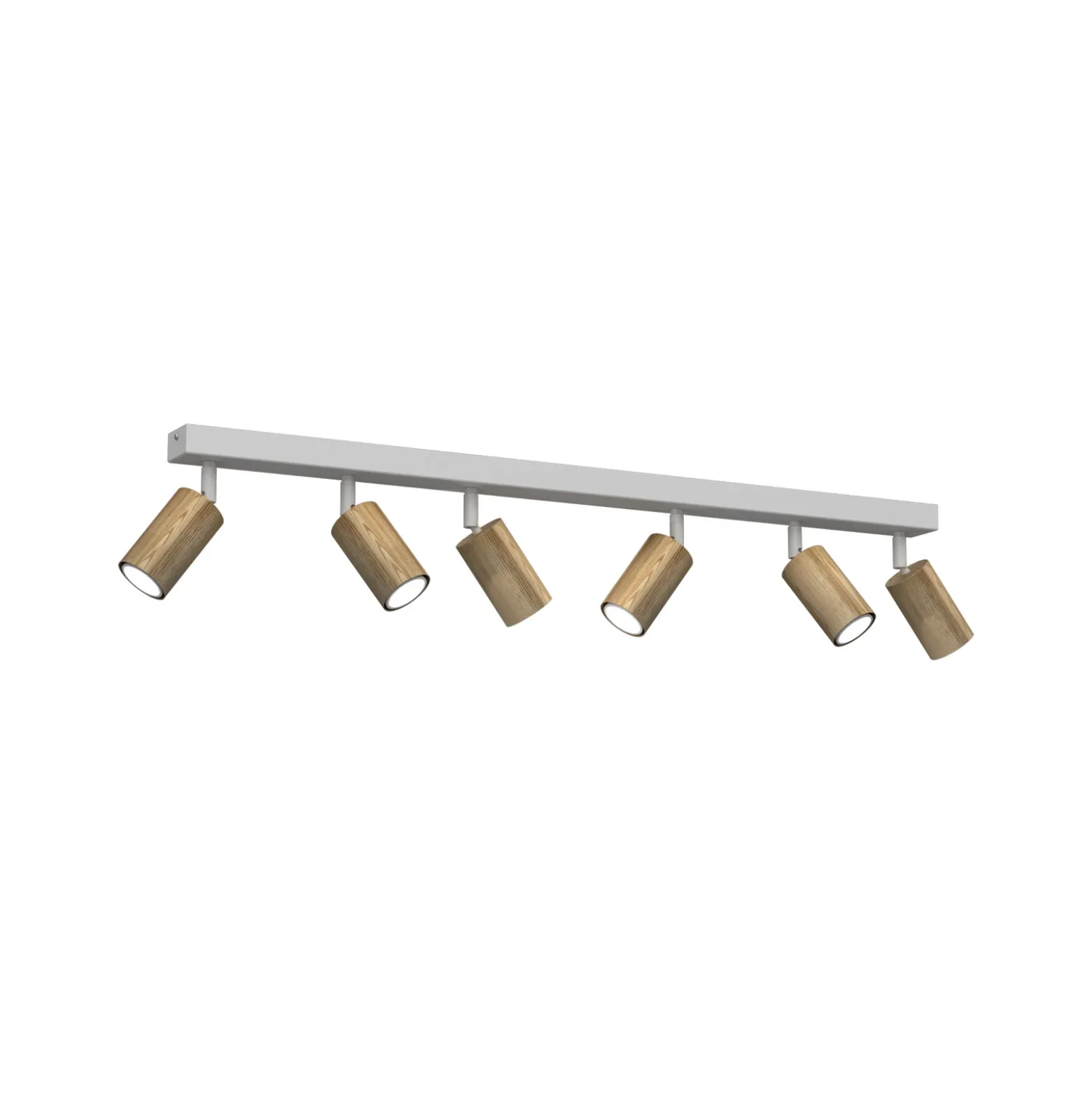 Downlight Nisse, blanco, longitud 90 cm, 5 luces, madera/metal