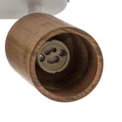 Downlight Nisse, blanco, longitud 33 cm, 3 luces, madera/metal