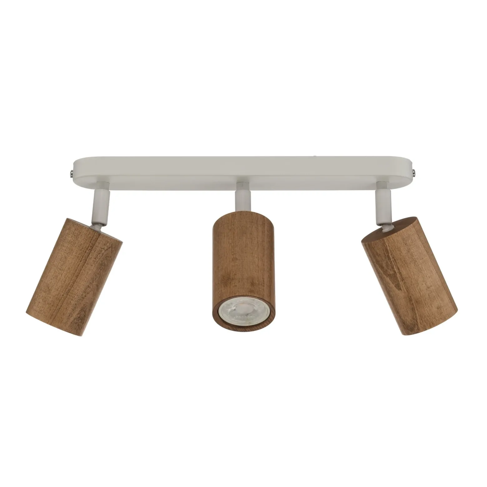 Downlight Nisse, blanco, longitud 33 cm, 3 luces, madera/metal
