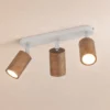 Downlight Nisse, blanco, longitud 33 cm, 3 luces, madera/metal