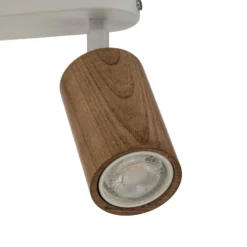 Downlight Nisse, blanco, longitud 33 cm, 3 luces, madera/metal