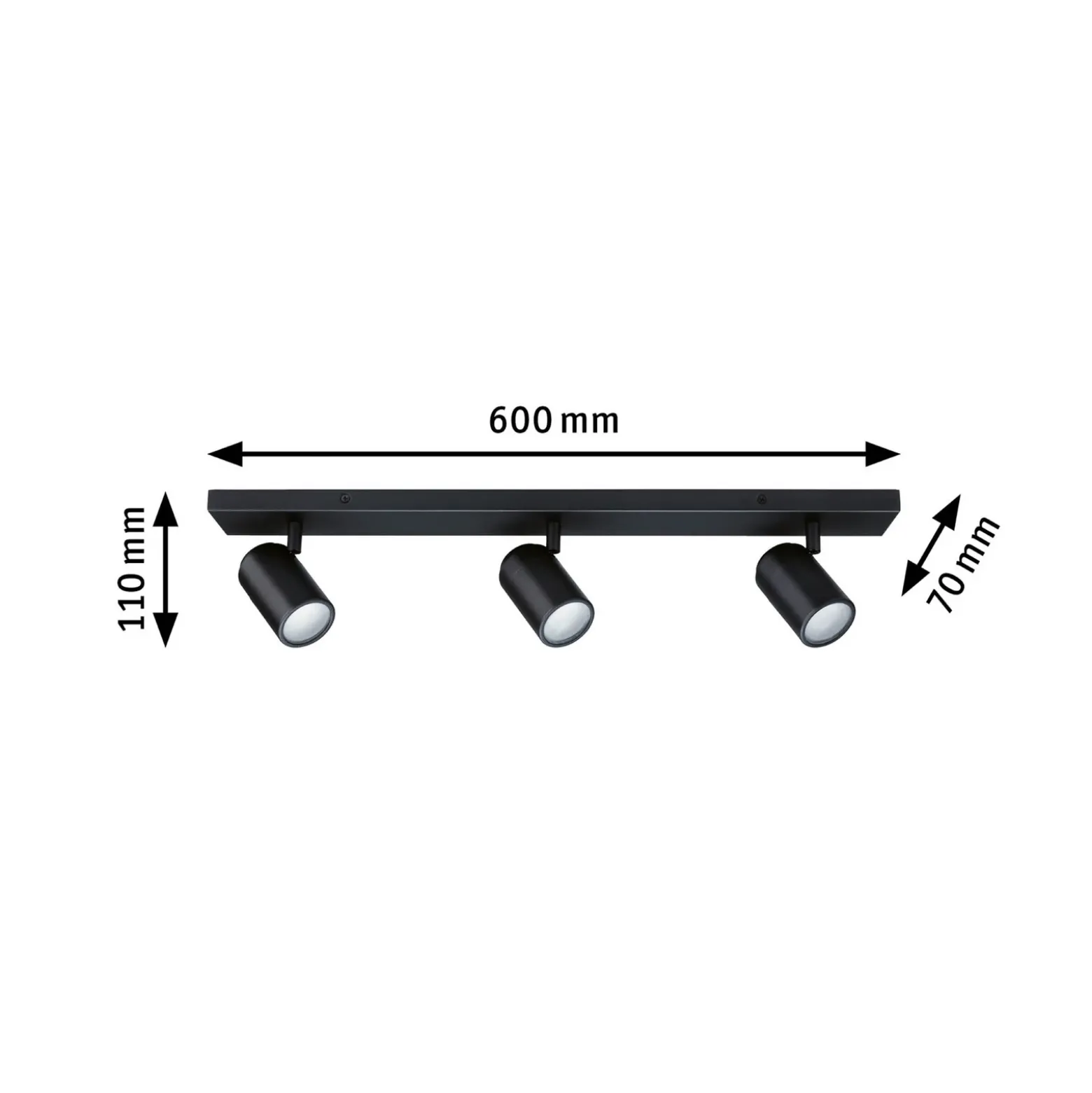 Downlight Paulmann Zyli, negro, 60 cm, 3 luces, IP44