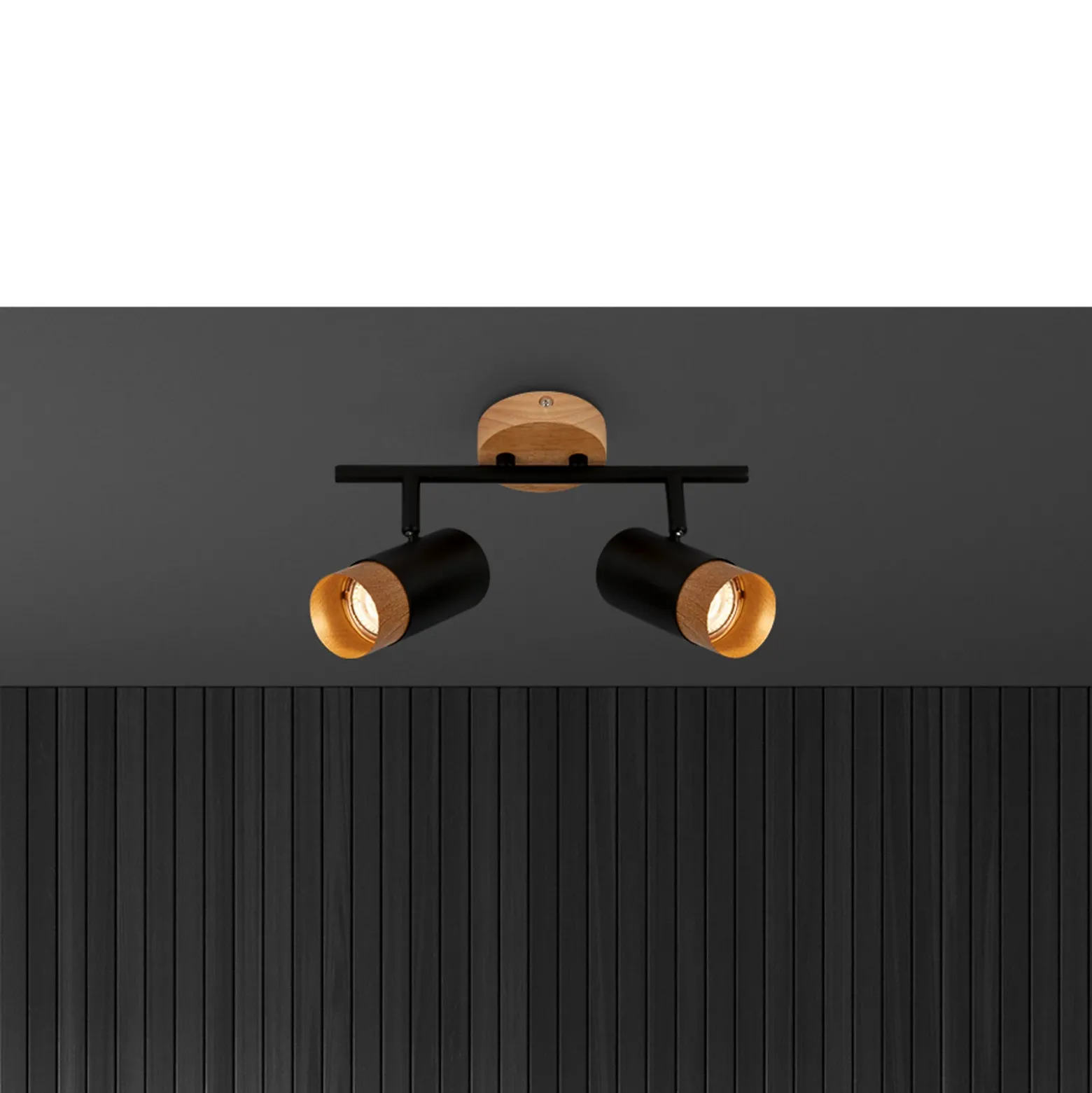 Downlight Plek GU10 negro/madera 2 luces