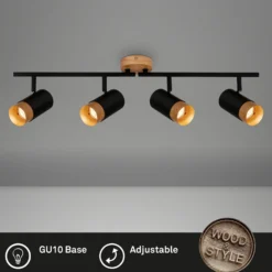 Downlight Plek GU10 negro/madera 4 luces