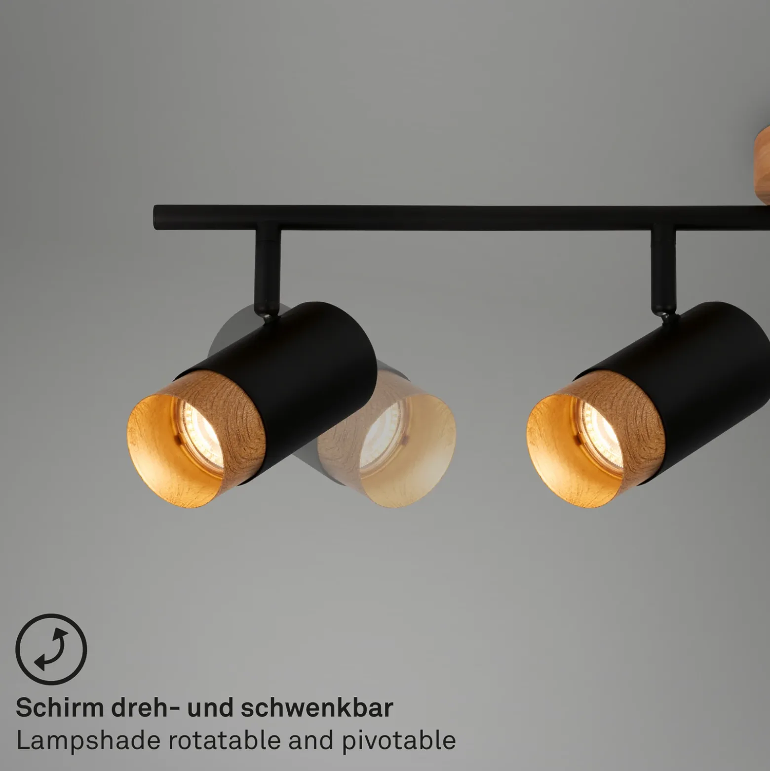 Downlight Plek GU10 negro/madera 4 luces