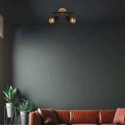 Downlight Plek GU10 negro/madera 2 luces