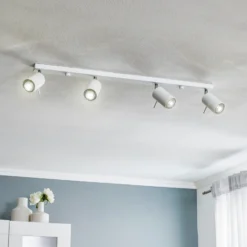 Downlight redondo, blanco, 4 luces lineales