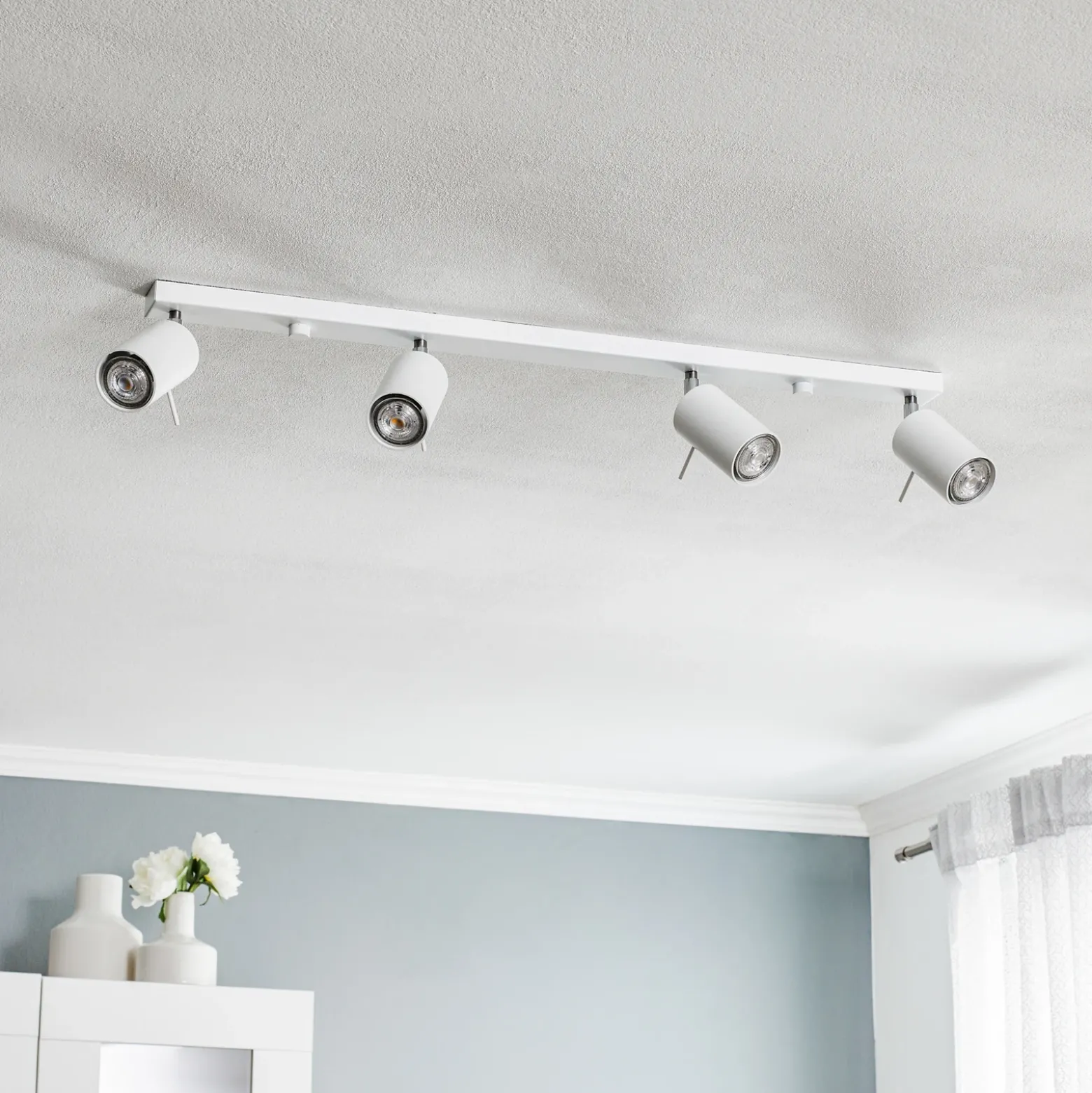 Downlight redondo, blanco, 4 luces lineales