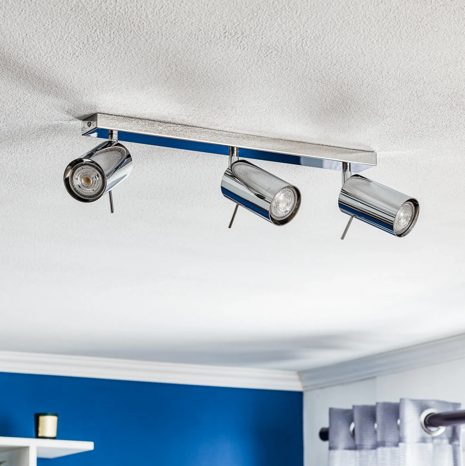 Downlight redondo, cromado, 3 luces lineales