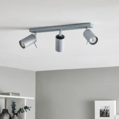 Downlight redondo, gris, 3 luces lineales