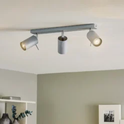 Downlight redondo, gris, 3 luces lineales