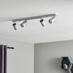 Downlight redondo, gris, 4 luces lineales