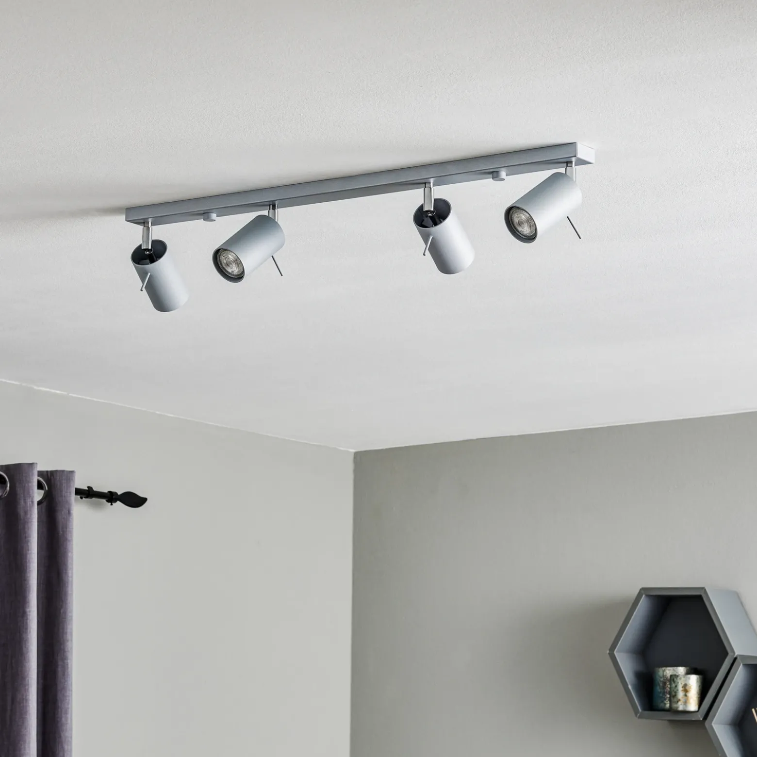 Downlight redondo, gris, 4 luces lineales