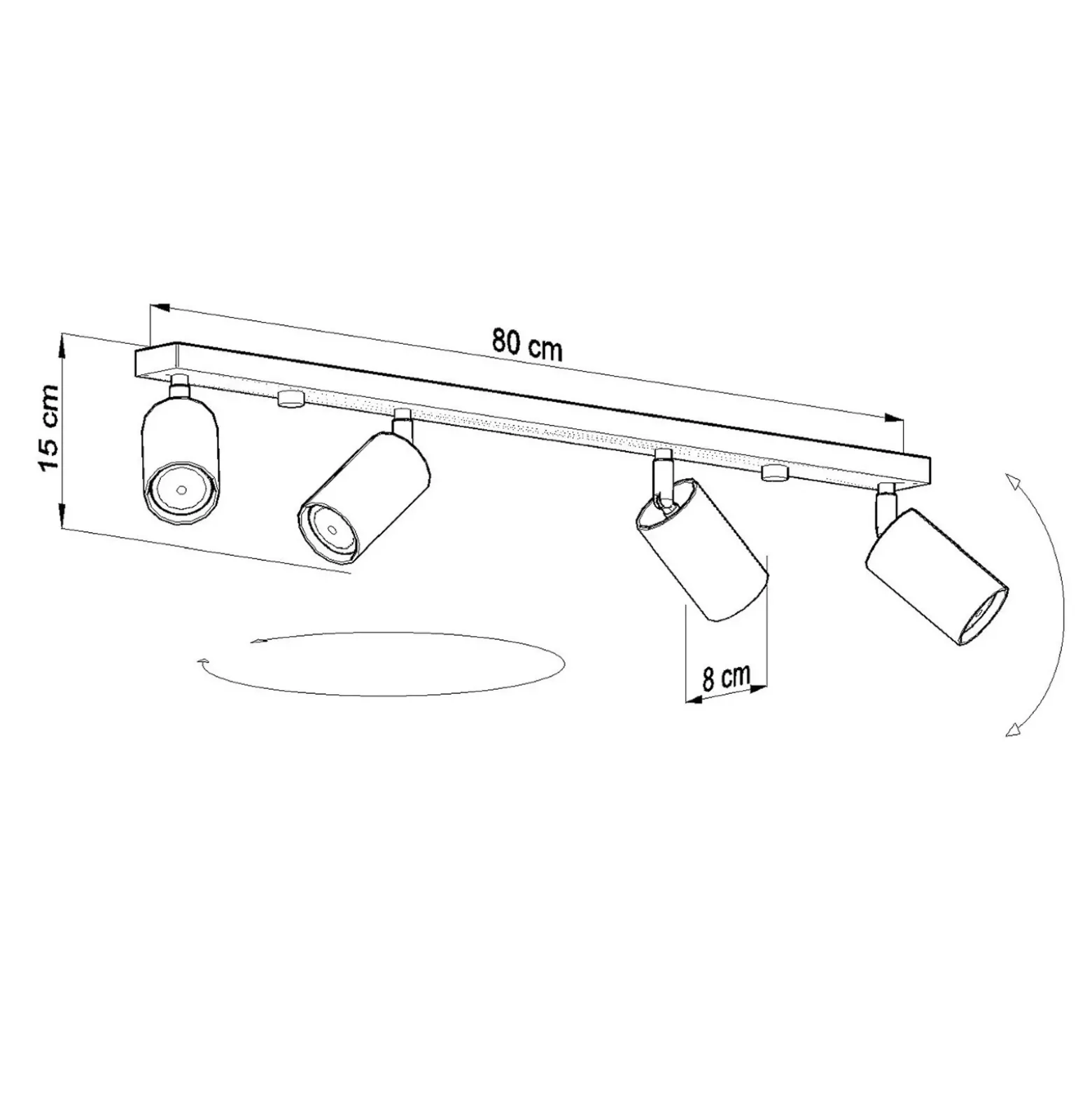 Downlight redondo, gris, 4 luces lineales