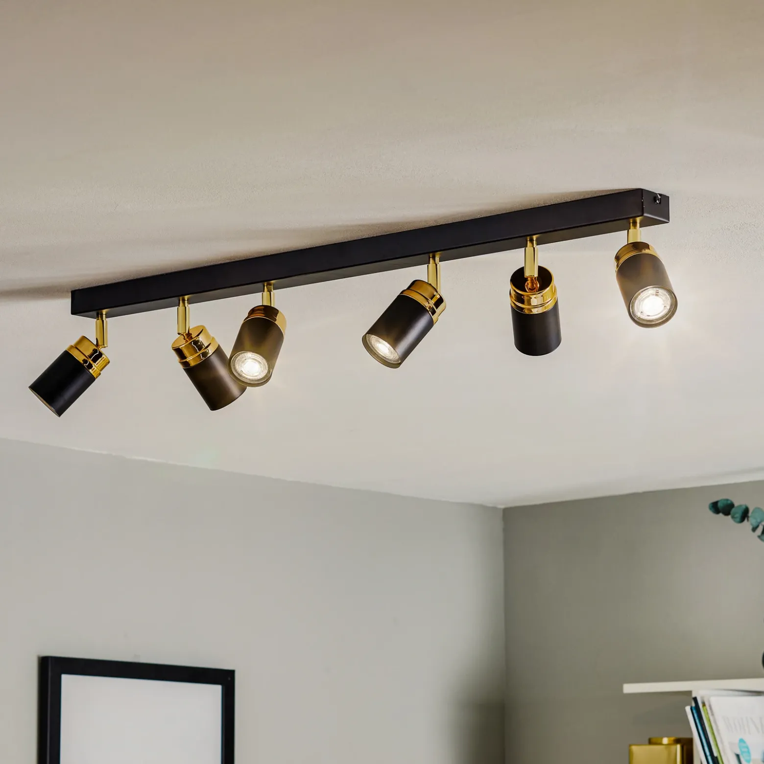 Downlight Reno, 6 luces, negro/dorado