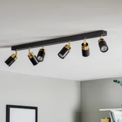 Downlight Reno, 6 luces, negro/dorado