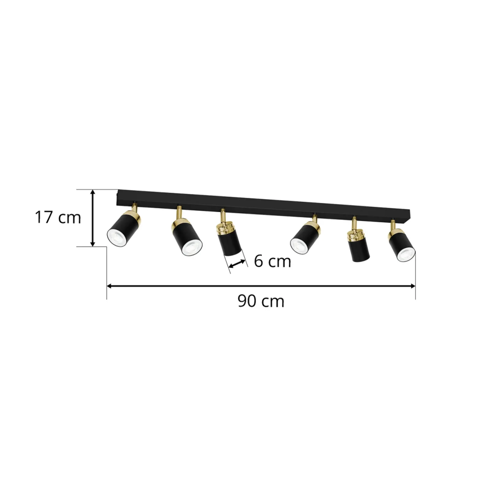 Downlight Reno, 6 luces, negro/dorado