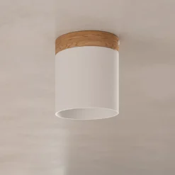 Downlight Rif, blanco, Ø 12 cm, madera, aluminio