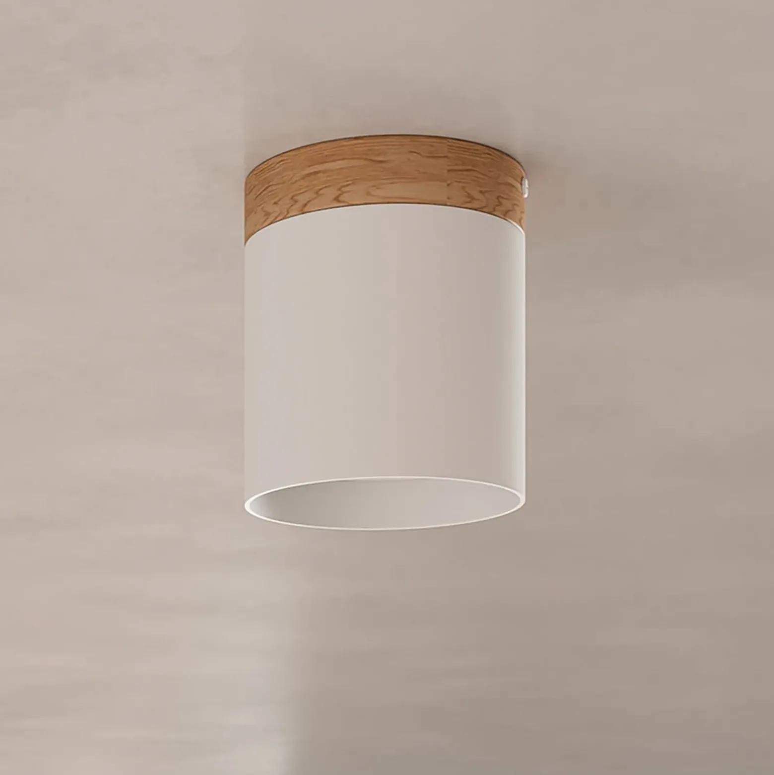 Downlight Rif, blanco, Ø 12 cm, madera, aluminio