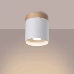 Downlight Rif, blanco, Ø 12 cm, madera, aluminio