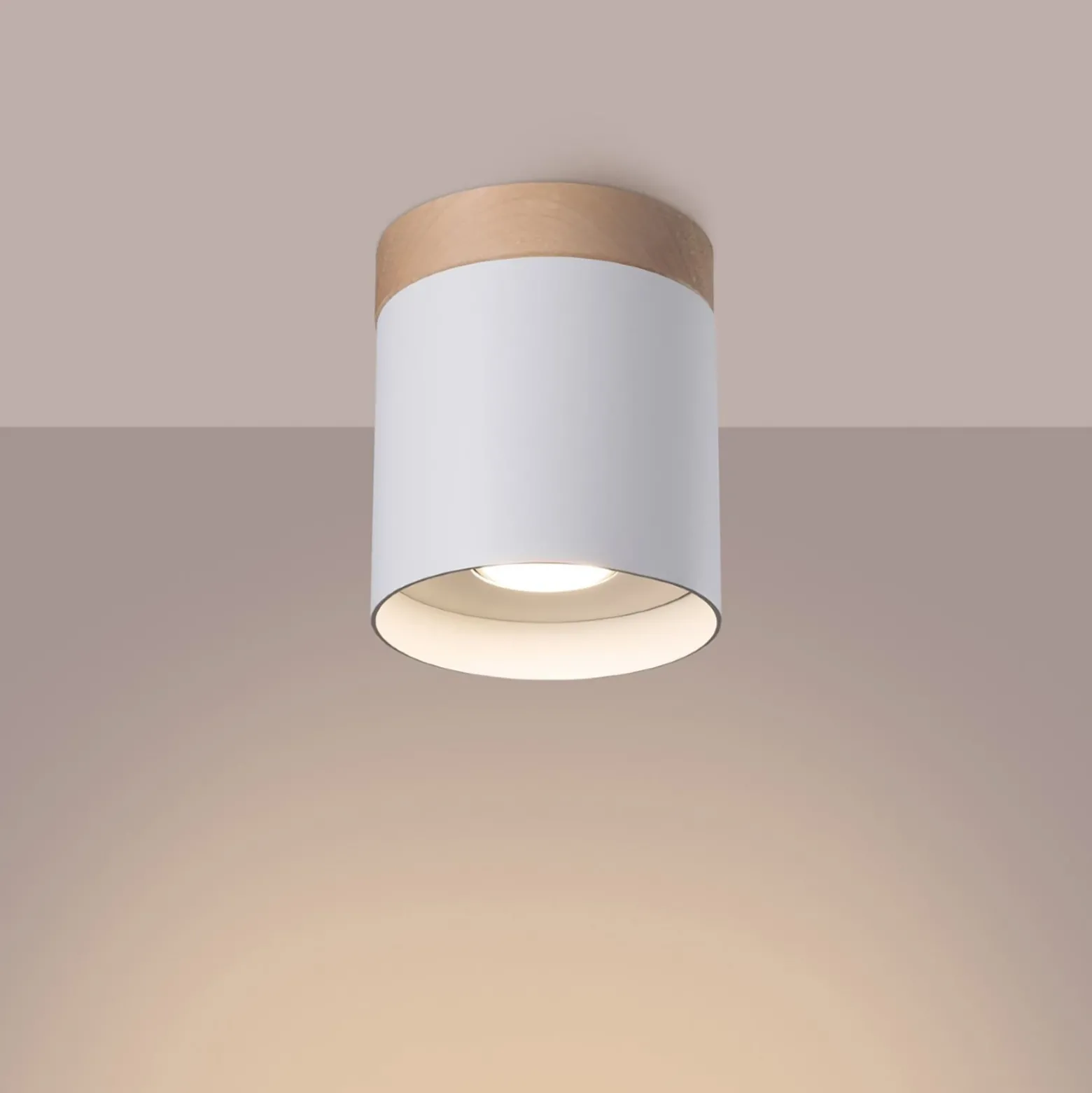 Downlight Rif, blanco, Ø 12 cm, madera, aluminio