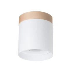 Downlight Rif, blanco, Ø 12 cm, madera, aluminio