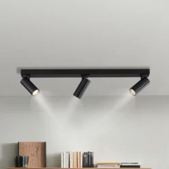 Downlight RIK, negro, 3 luces, 89 cm, metal, GU10-LED