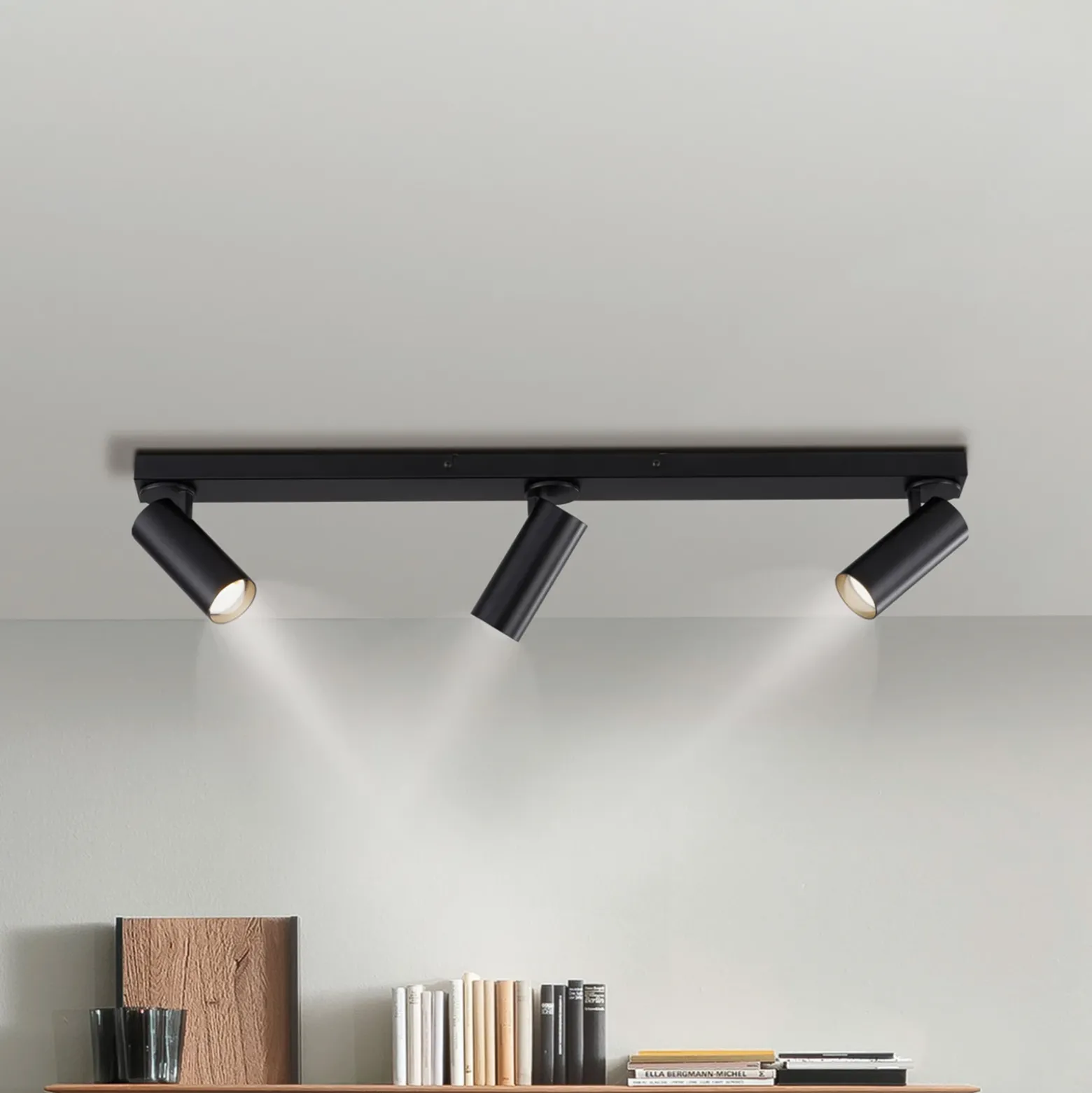 Downlight RIK, negro, 3 luces, 89 cm, metal, GU10-LED