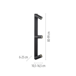 Downlight RIK, negro, 3 luces, 89 cm, metal, GU10-LED