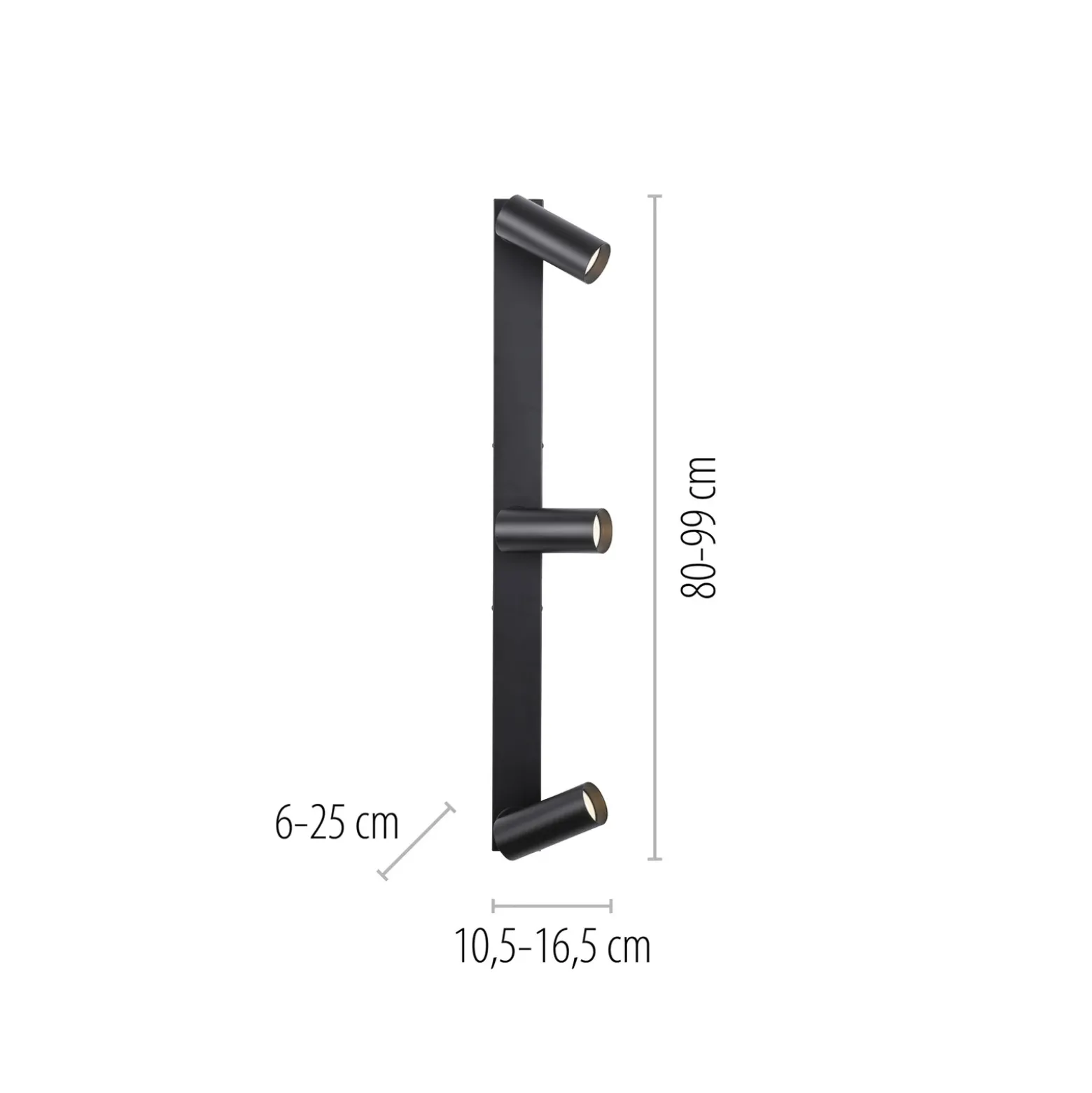 Downlight RIK, negro, 3 luces, 89 cm, metal, GU10-LED