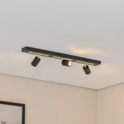 Downlight Rodez, negro/dorado, longitud 80 cm, 3 luces.