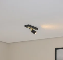 Downlight Rodez, negro/dorado, longitud 30 cm, acero