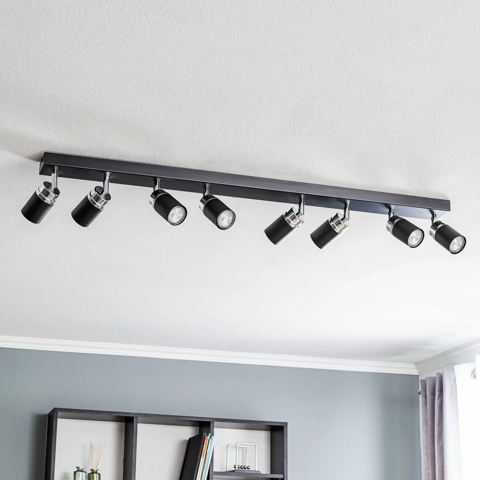 Downlight Rondo negro/cromo, acero inoxidable, 8 luces.
