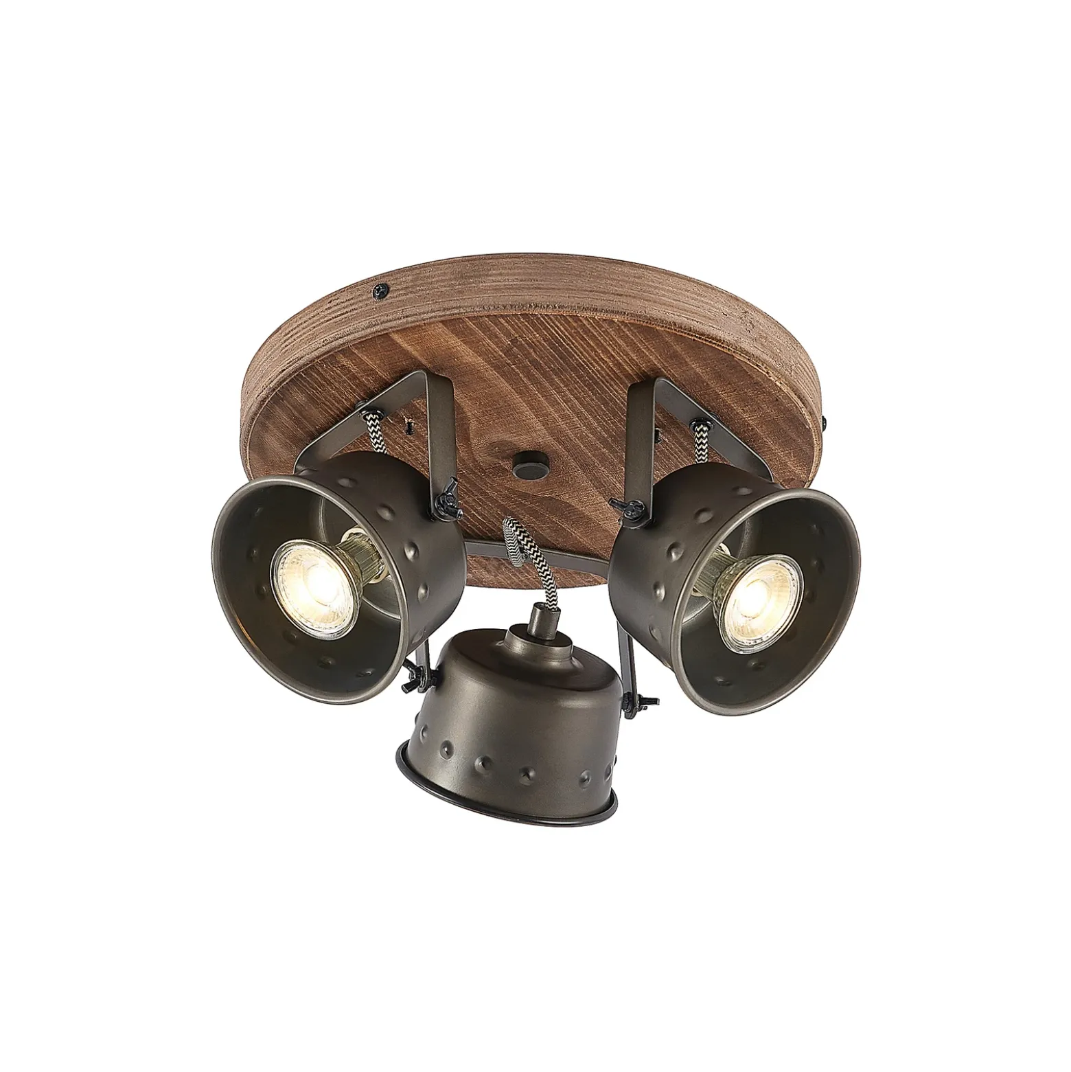 Downlight Rubinjo de Lindby, Ø 31 cm, 3 luces, madera, GU10