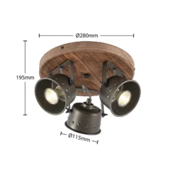 Downlight Rubinjo de Lindby, Ø 31 cm, 3 luces, madera, GU10