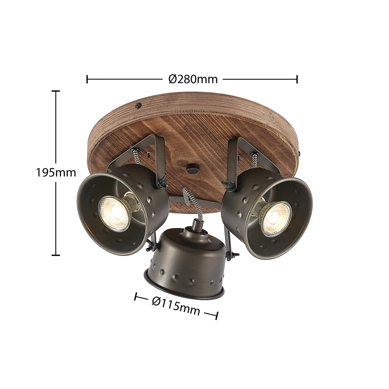 Downlight Rubinjo de Lindby, Ø 31 cm, 3 luces, madera, GU10
