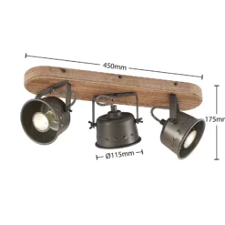 Downlight Rubinjo de Lindby, 45 cm, 3 luces, madera, GU10