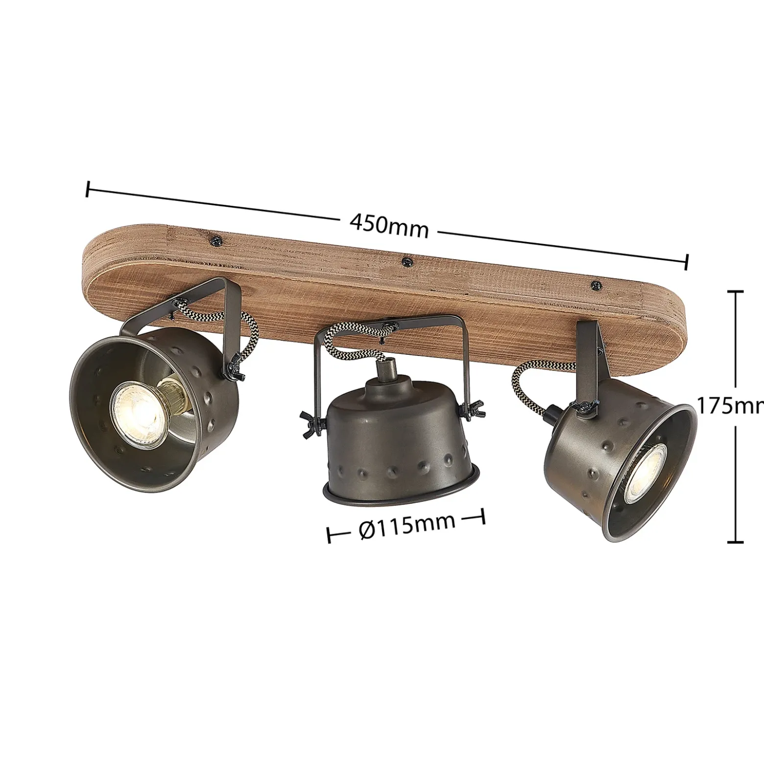 Downlight Rubinjo de Lindby, 45 cm, 3 luces, madera, GU10