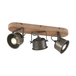Downlight Rubinjo de Lindby, 45 cm, 3 luces, madera, GU10