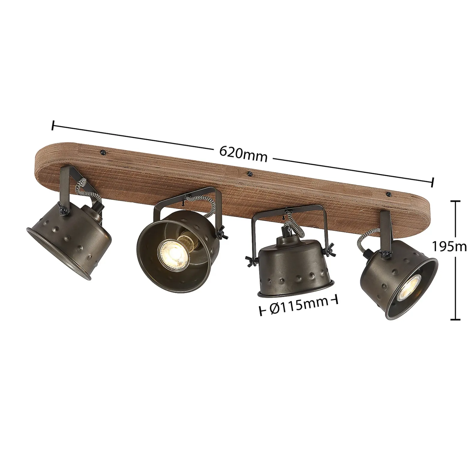 Downlight Rubinjo de Lindby, 62 cm, 4 luces, madera, GU10