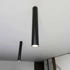 Downlight Tecno 1L, acero, GU10, altura 45 cm, negro