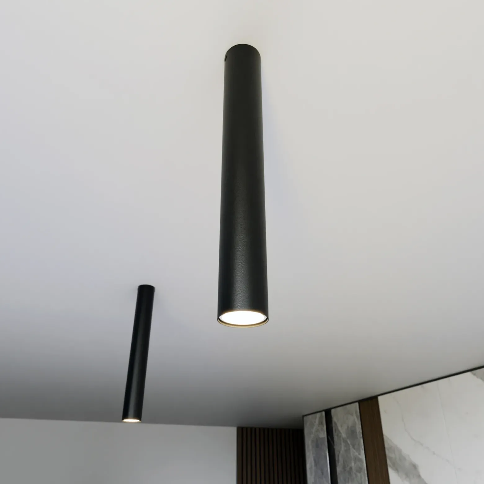Downlight Tecno 1L, acero, GU10, altura 45 cm, negro