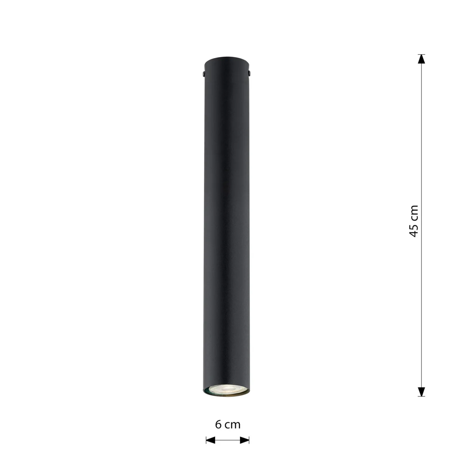 Downlight Tecno 1L, acero, GU10, altura 45 cm, negro