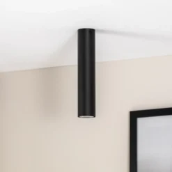 Downlight Tecno 1M, acero, GU10, altura 30 cm, negro