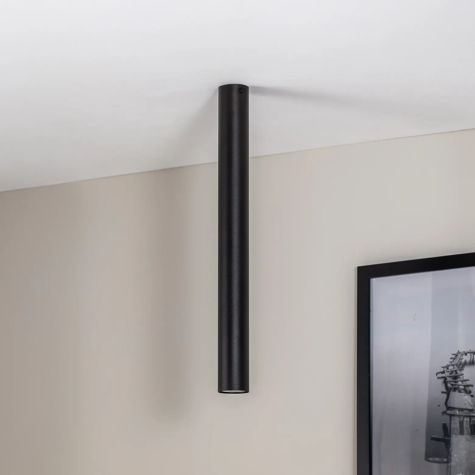 Downlight Tecno 1XL, acero, GU10, altura 60 cm, negro