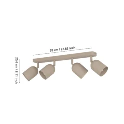 Downlight Tilston, beige, longitud 58 cm, 4 luces, acero