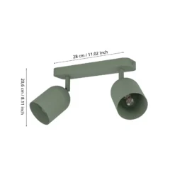 Downlight Tilston, verde oscuro, longitud 28 cm, 2 luces, acero