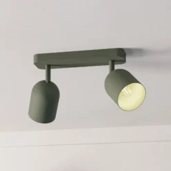 Downlight Tilston, verde oscuro, longitud 28 cm, 2 luces, acero