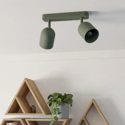 Downlight Tilston, verde oscuro, longitud 28 cm, 2 luces, acero
